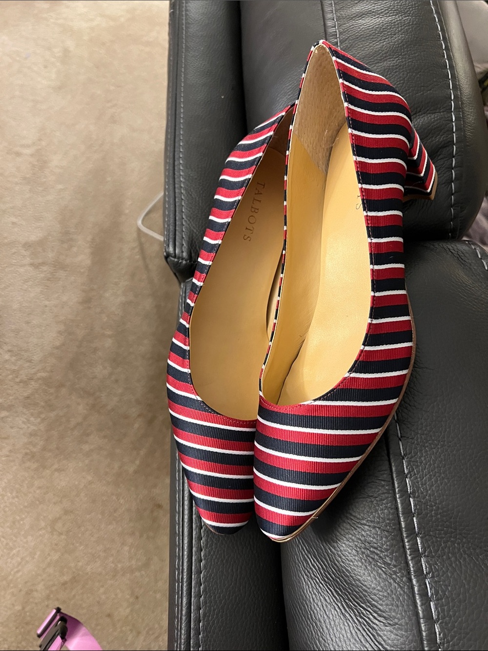 Talbots Red and Navy Striped Pointed-Toe Flats